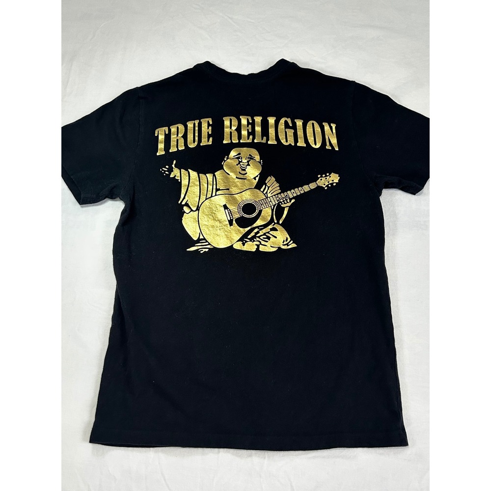True Religion Mens Black Gold Buddha Horseshoe Graphic T-Shirt extra small